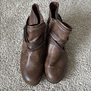 Maurices Brown Ankle Booties with Strap Detail